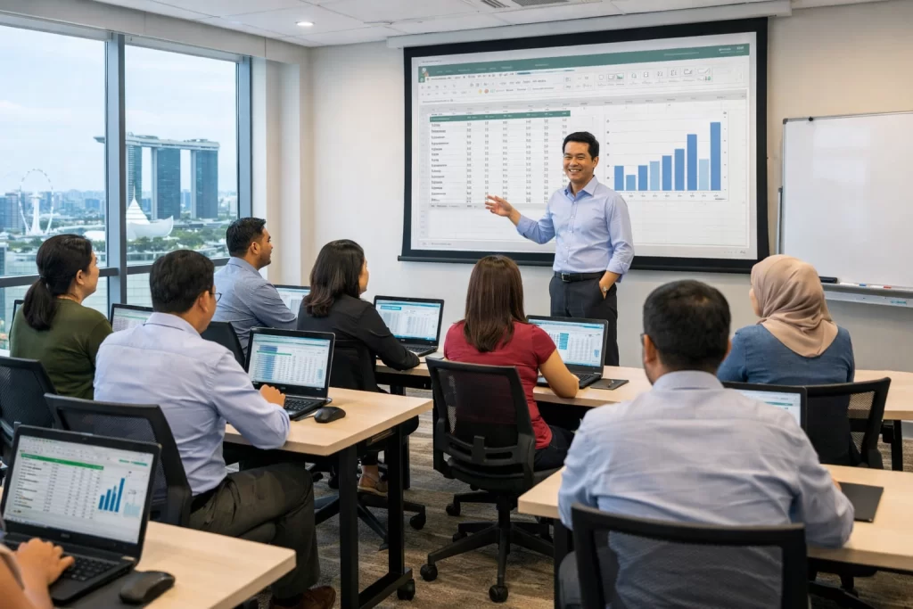 Excel class in a training room