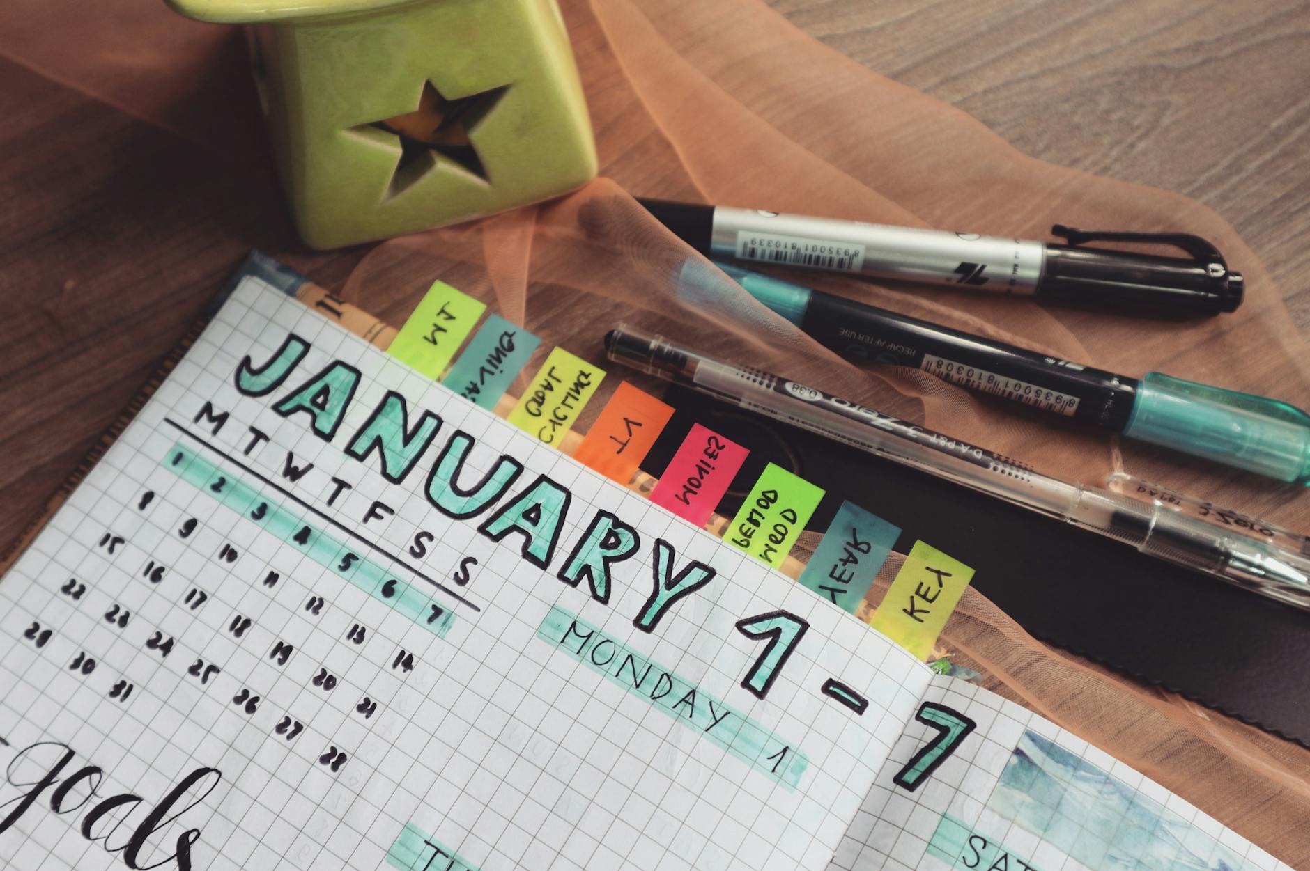 A planner and calendar used to schedule follow-up emails over several working days