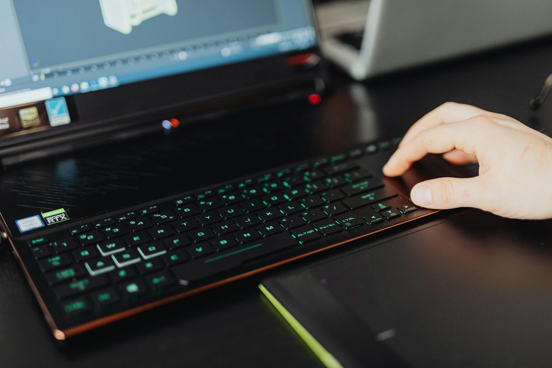 Hands editing a Canva template, changing text and swapping images in the editor