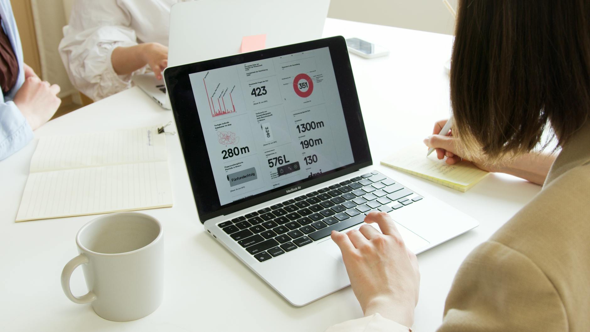 Laptop showing a Power BI report loading with performance analytics open