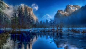 Yellowstone Park enhanced by Photoshop at Night